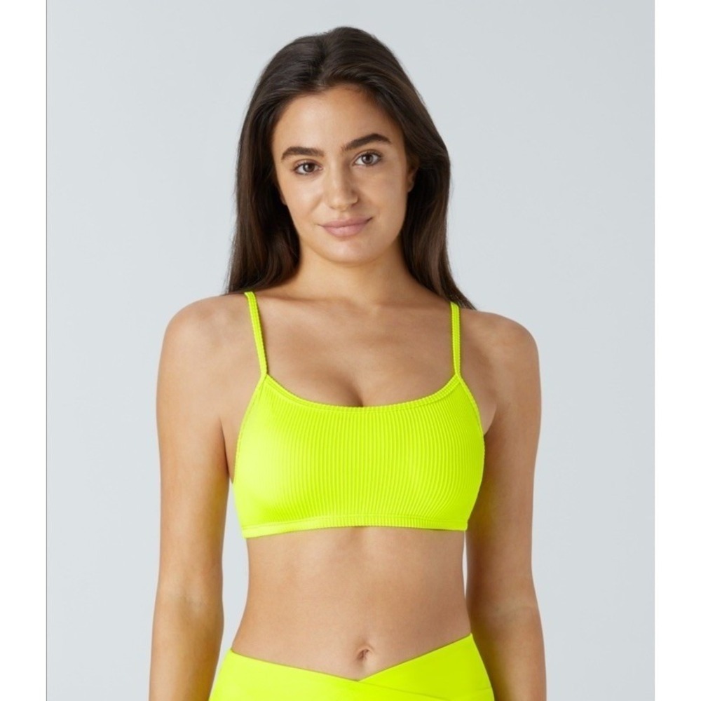 Halara‎ NWOT Ribbed Bikini Swimsuit Top Neon Yellow Green Size Large Swim